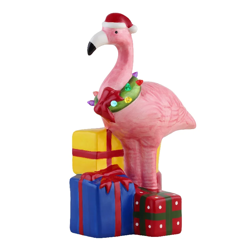 10 in. Ceramic Beach Flamingo