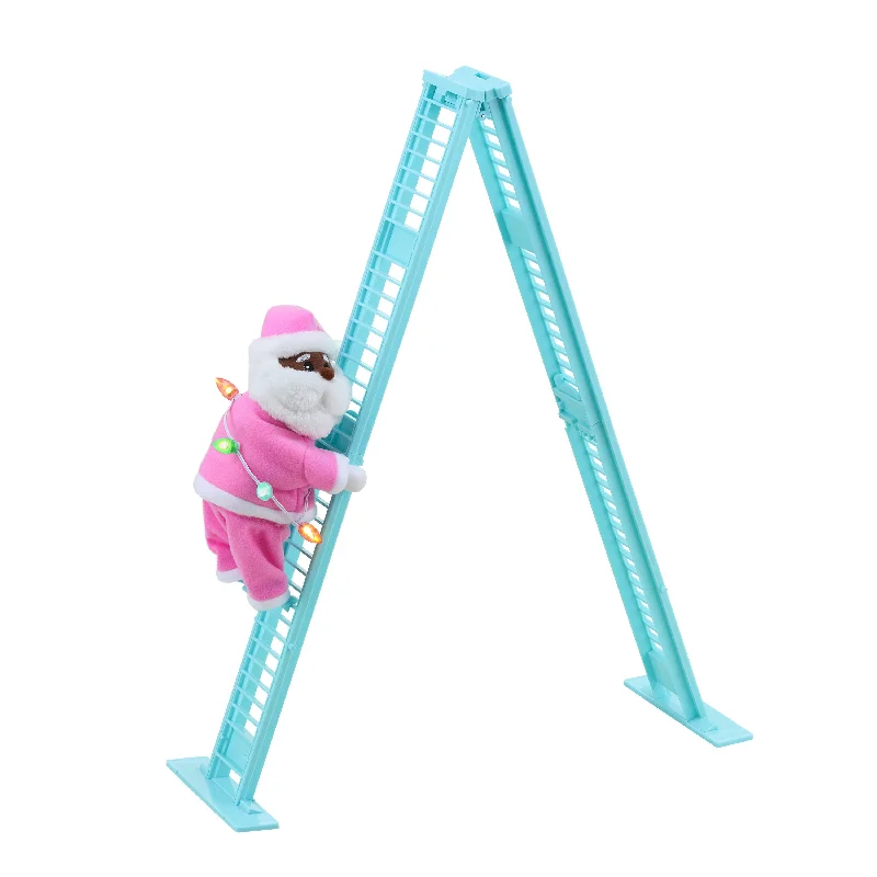 17 in. Animated Pastel Ladder Climbing Black Santa