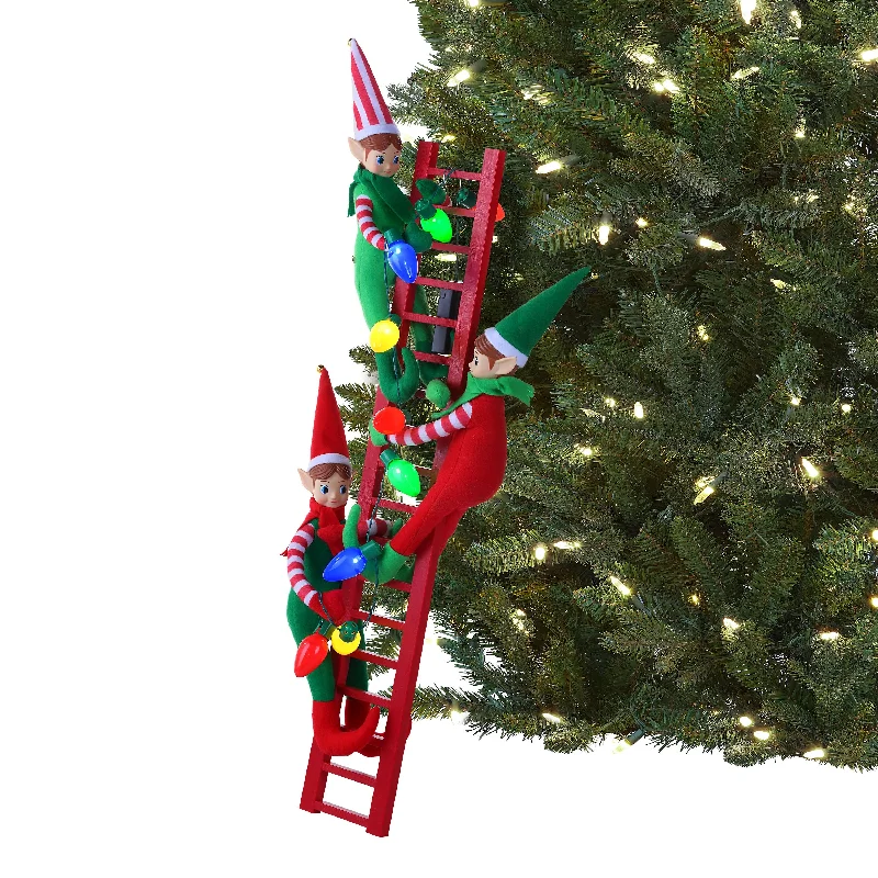 27 in. LED Elves on Ladder