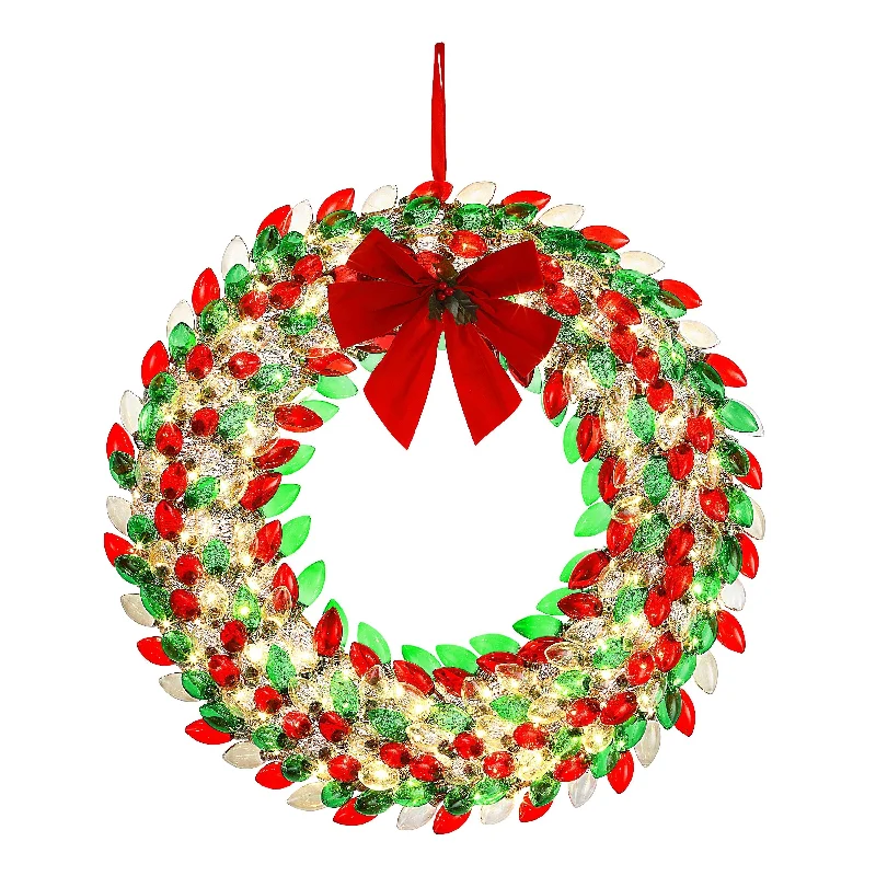 30 in. Retro C9 Bulb Wreath - Red and Green