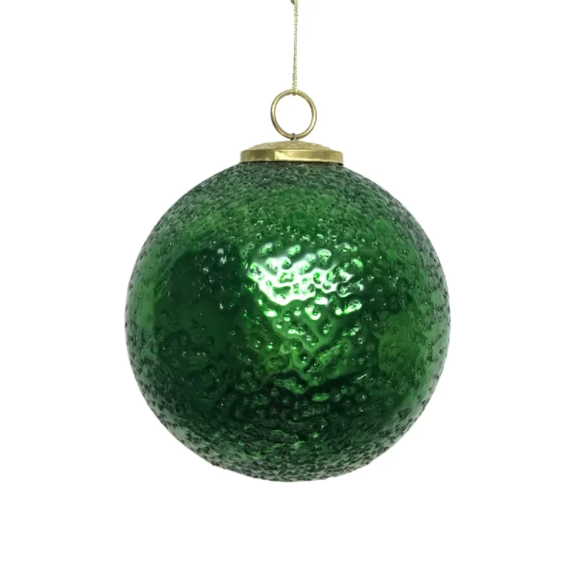 4'' Glass Textured Crinkle Ball Orn.-Emerald | SB