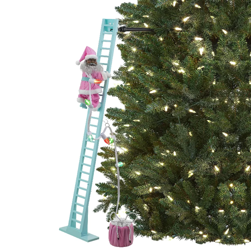 43 in. Animated Pastel Ladder Climbing Black Santa