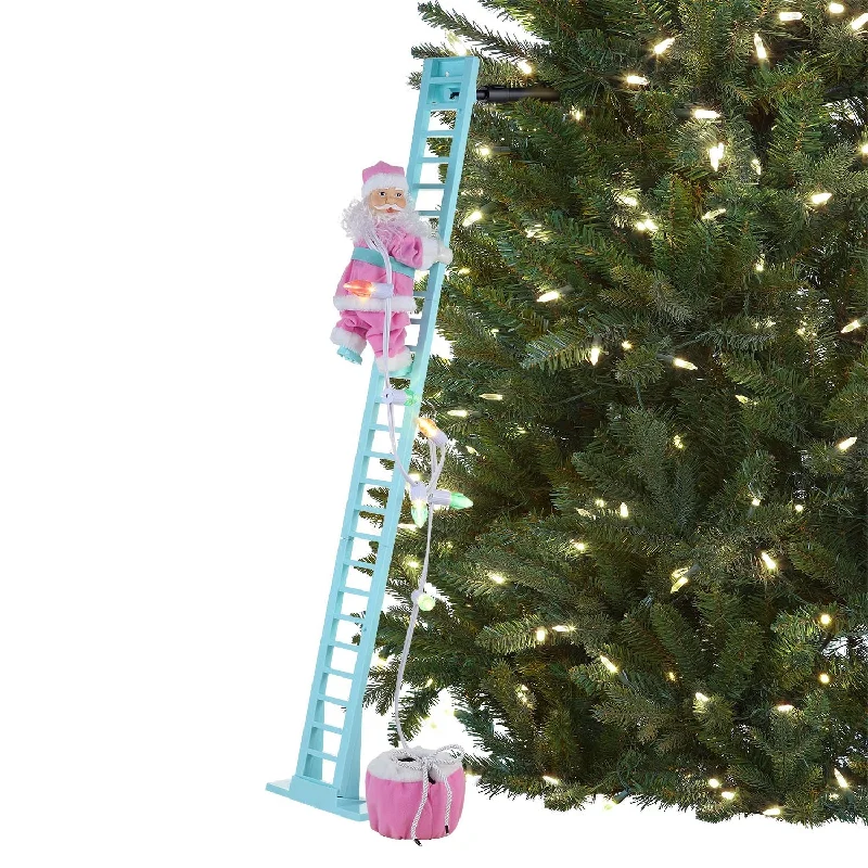 43 in. Animated Pastel Ladder Climbing White Santa