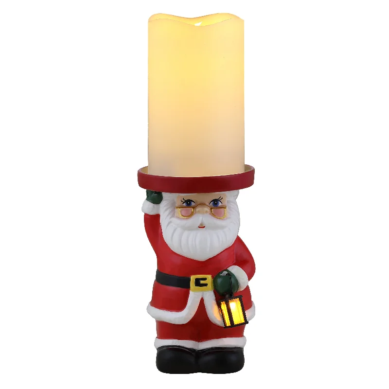 6 in. Lit Candle Holder and Flameless Candle - Santa