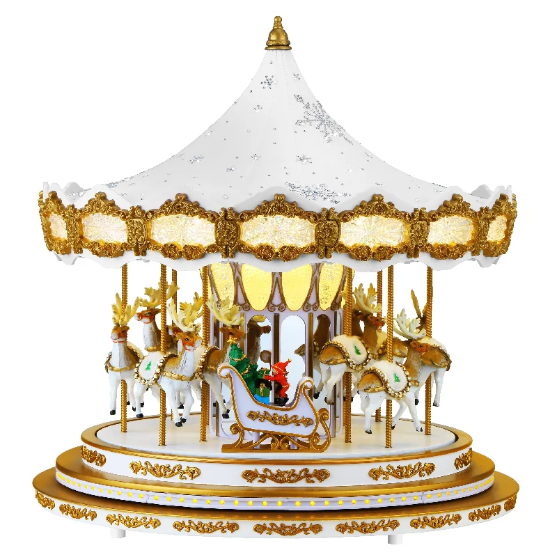 17 in. Animated Snowflake Crystal Carousel - White