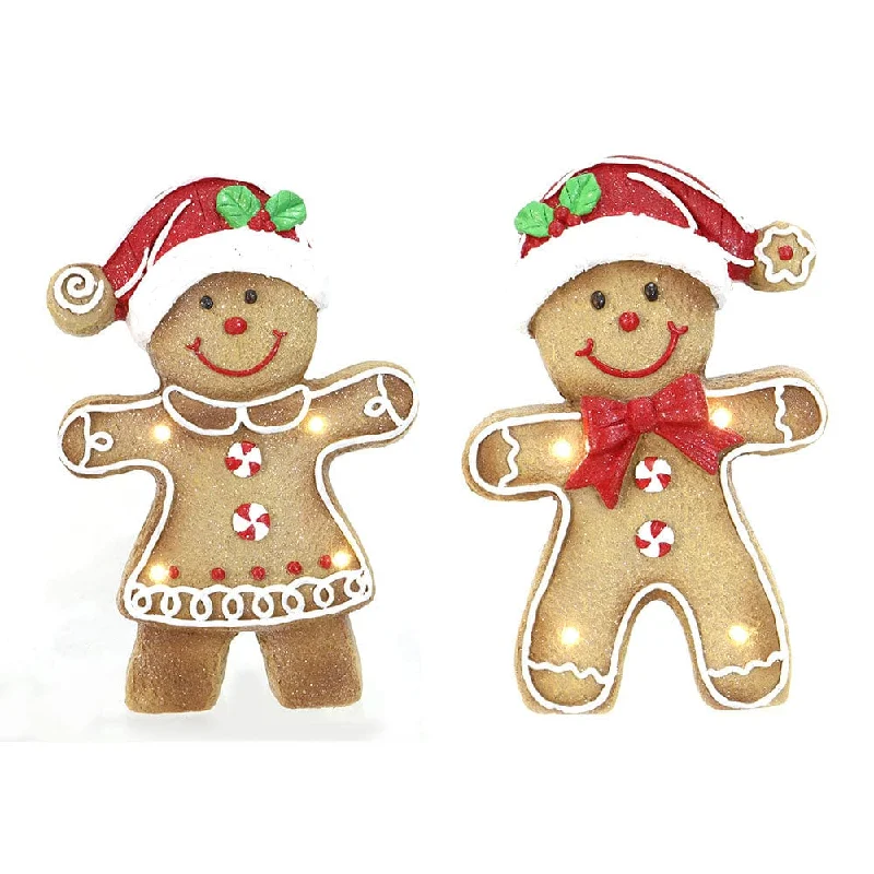 B/O LED Iced Gingerbread Ceramic Statue with Timer Asst