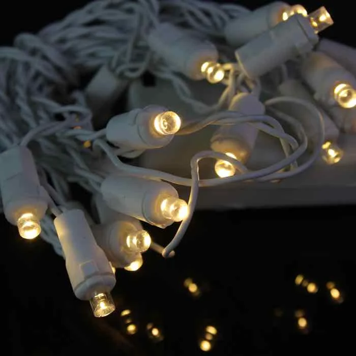 20-light 5mm Warm White LED Battery Lights, White Wire