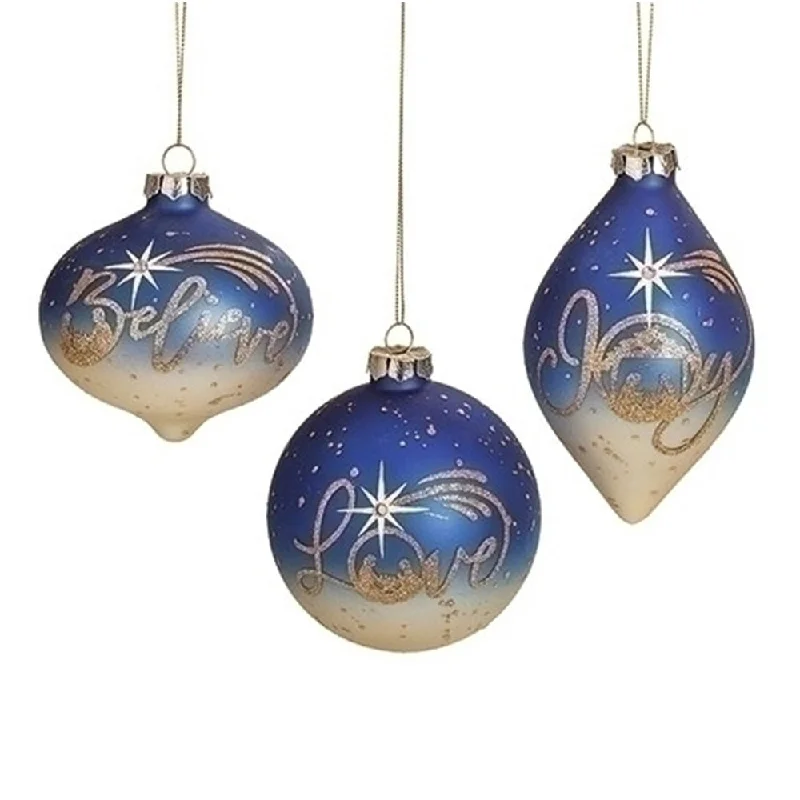 Believe, Joy, Love Glass Ornaments