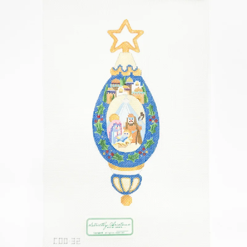 Blue Drop Ornament with Nativity Scene