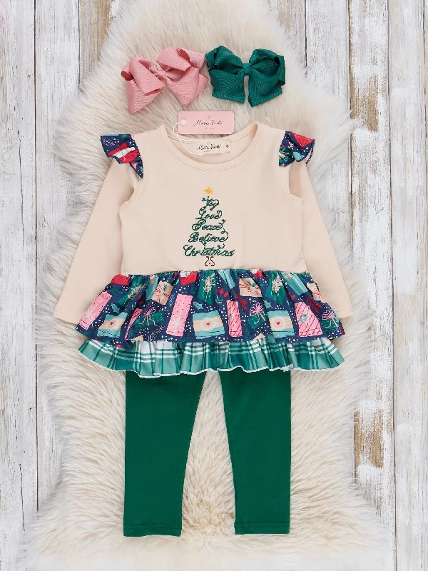 Cream & Evergreen Christmas Ruffle Outfit