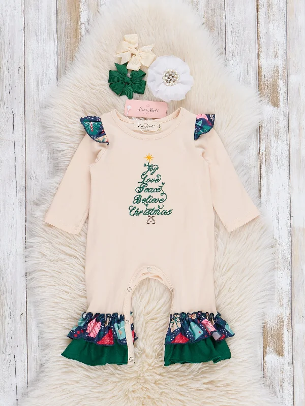 Cream & Evergreen Christmas Ruffle Romper