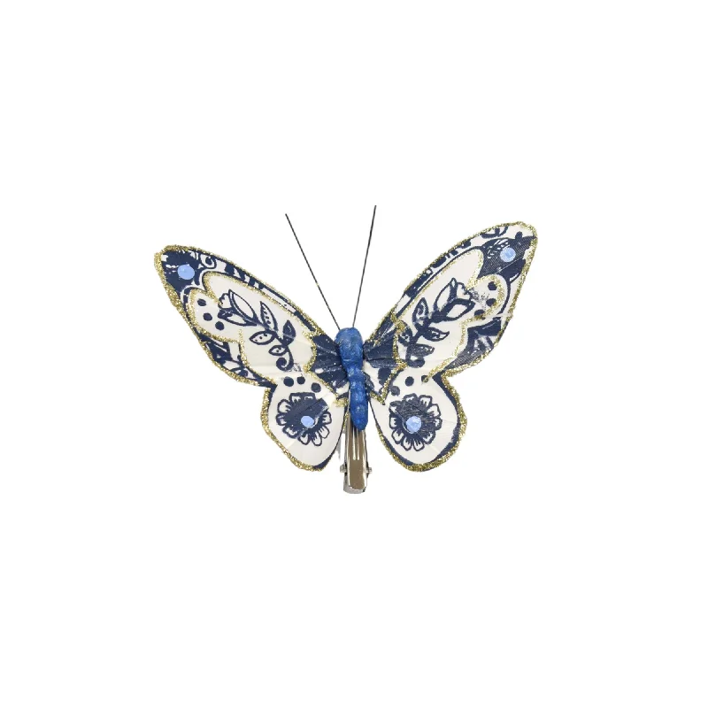 Exquisitely Glittered Edge Butterfly Ornament (12 total) 2.75" x 4" in Blue White Gold | BFC22