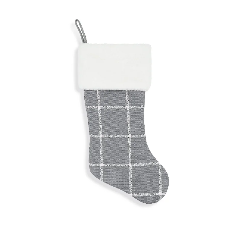 Farmhouse Windowpane Plaid Faux Fur Christmas Stocking