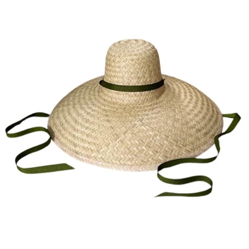 Geranium Sun Hat - Long & Thin Olive Grosgrain Ribbon