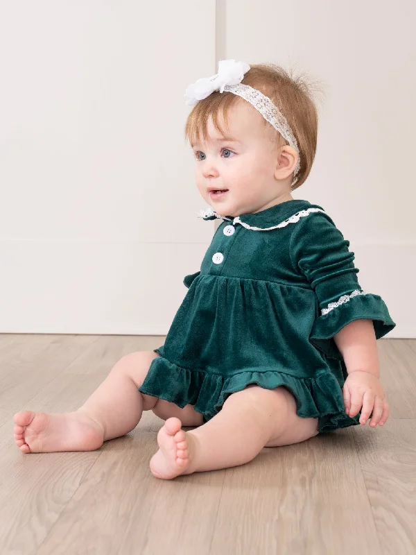 Girls' Christmas Velvet Ruffle Romper - Restocked!