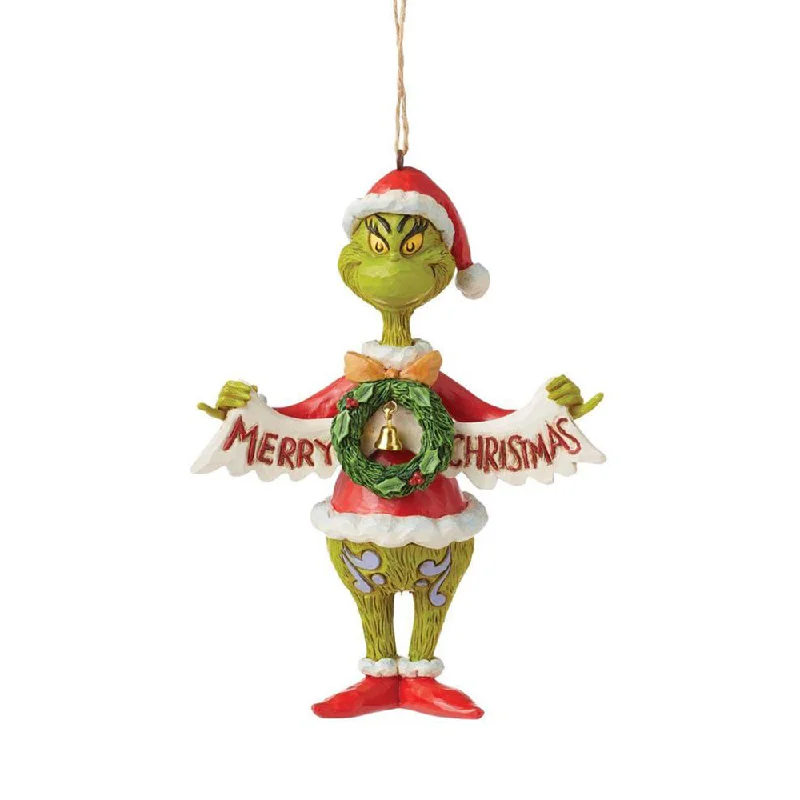 Grinch Holding Banner Ornament - Jim Shore