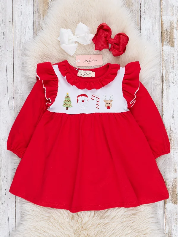 Holiday Red Embroidered Ruffle Dress