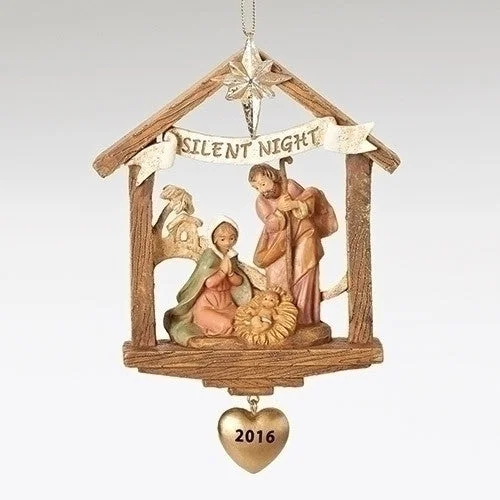 HOLY FAMILY STABLE EVENT ORNAMENT WITH HEART 4", Fontanini, 57012