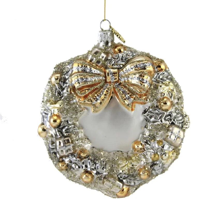 Huras Silver & Gold Wreath Glass Ornament Wedding Anniversary, S694