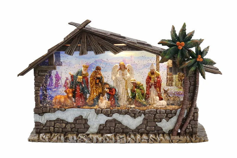 LED Deluxe Glitter Swirl Music Nativity Scene USB