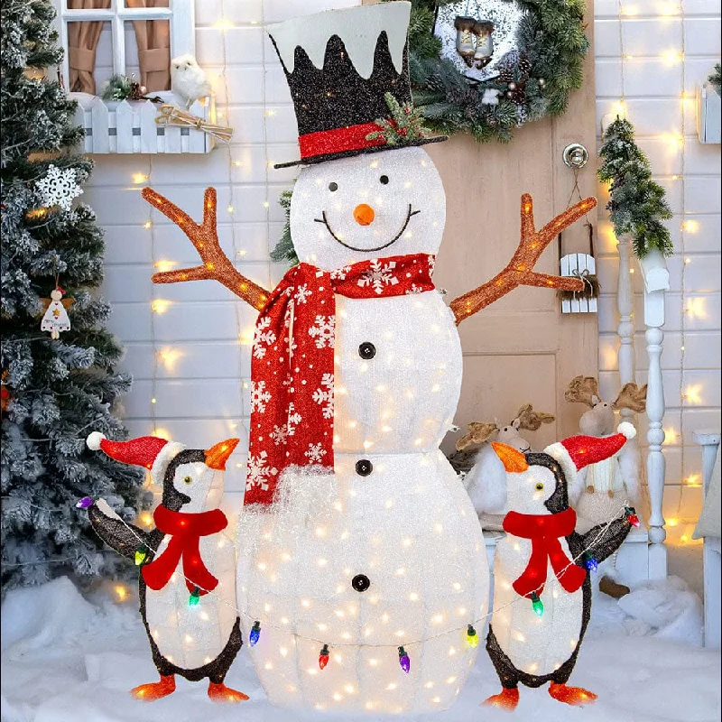 LED Flashing Tinsel Snowman with 2 Penguins