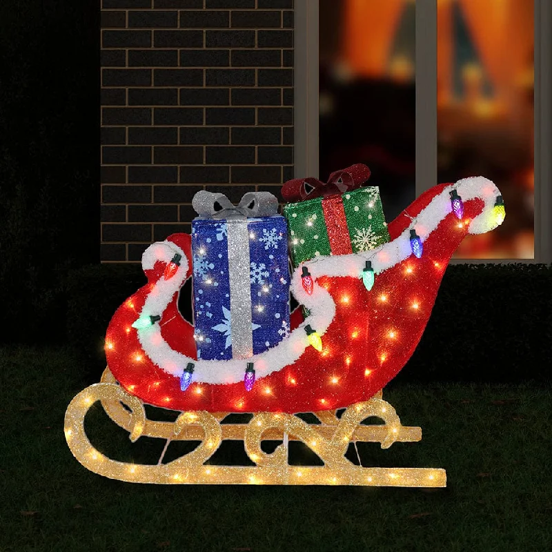 LED Glitter Mesh Sleigh with Light Bulbs