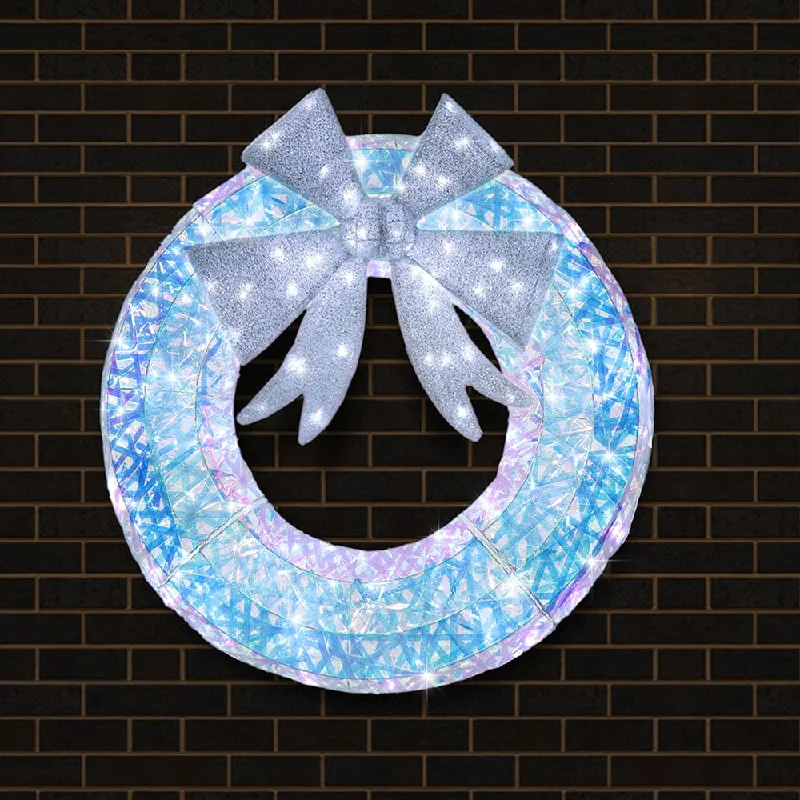 LED Iridescent Wreath with Silver Bow