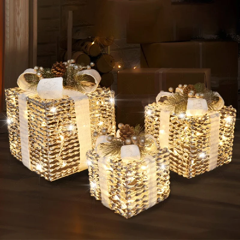 LED Natural Presents with Silver Glitter (3pc)