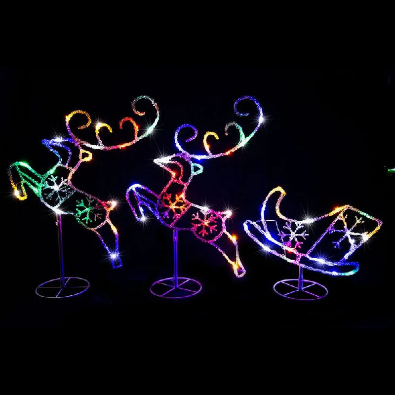 LED Twinkling Multi Acrylic Sleigh Reindeers