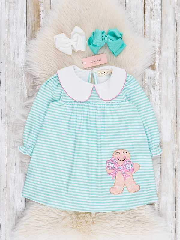 Mint Embroidered Gingerbread Striped Dress