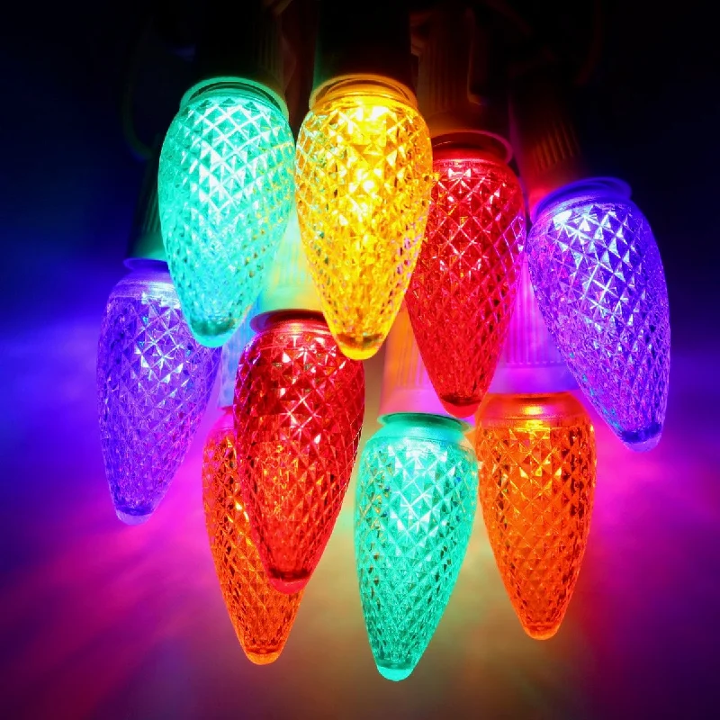 C9 Multicolor Twinkle LED Bulbs E17 Bases (25 Pack)