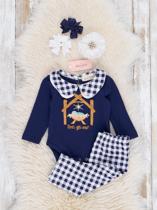 Navy & Gold Nativity Bubble Outfit