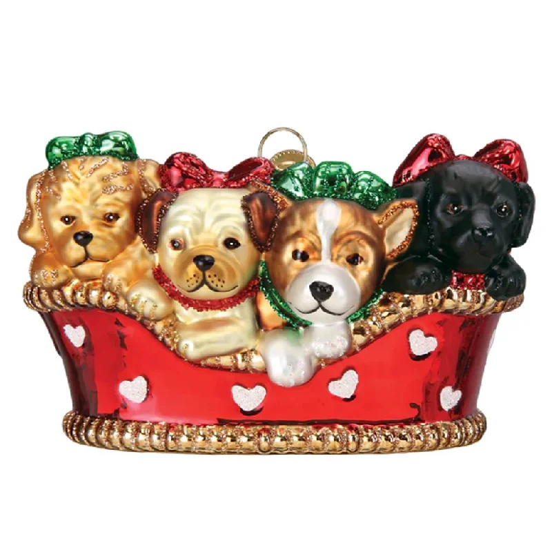 Old World Christmas Puppies In A Basket Ornament