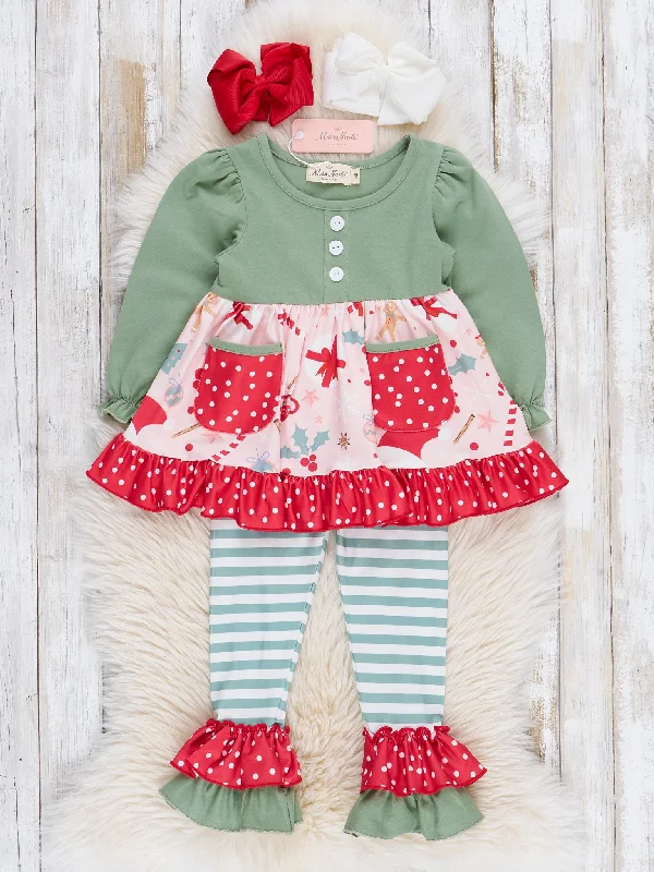 Olive Jolly Time Ruffle Pocket Outfit