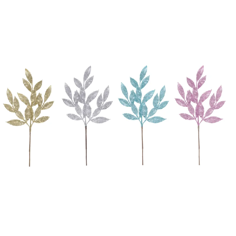 Pastel Glitter Leaves Pick Asst (54cm)