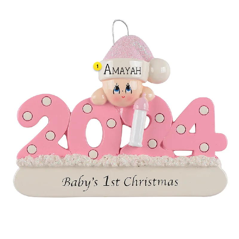 Personalized 2024 Dated Baby Girl's 1st Christmas Ornament