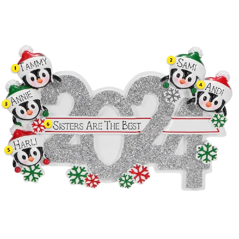 Personalized 2024 Penguin Family of 5 Ornament