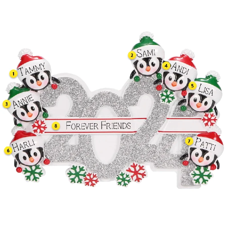 Personalized 2024 Penguin Family of 7 Ornament