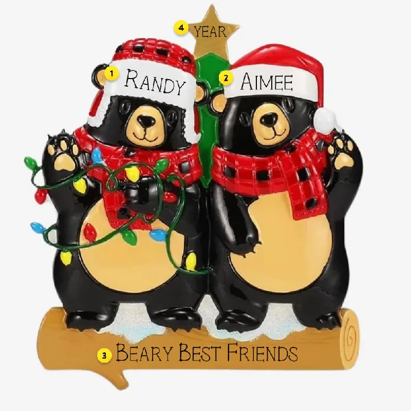 Personalized Black Bear Couple with Lights