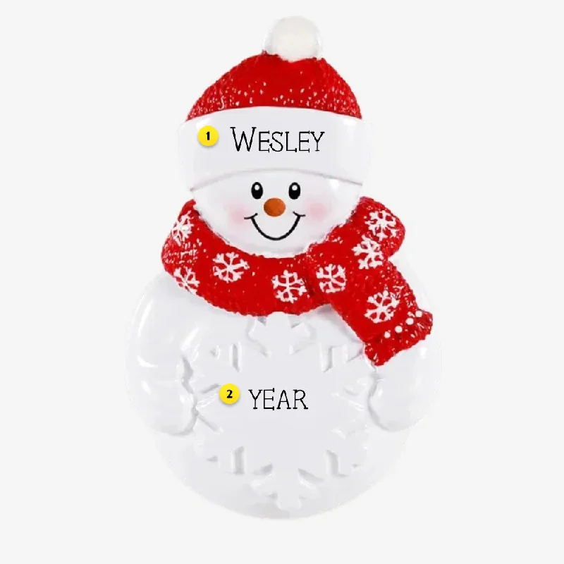 Personalized Snowman with Red Scarf Ornament