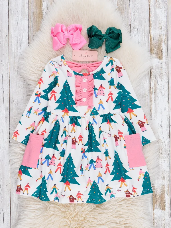 Pink & Green Winter Wonderland Ruffle Dress