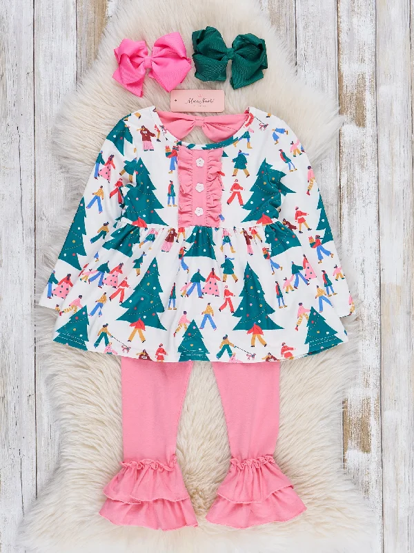 Pink & Green Winter Wonderland Ruffle Outfit