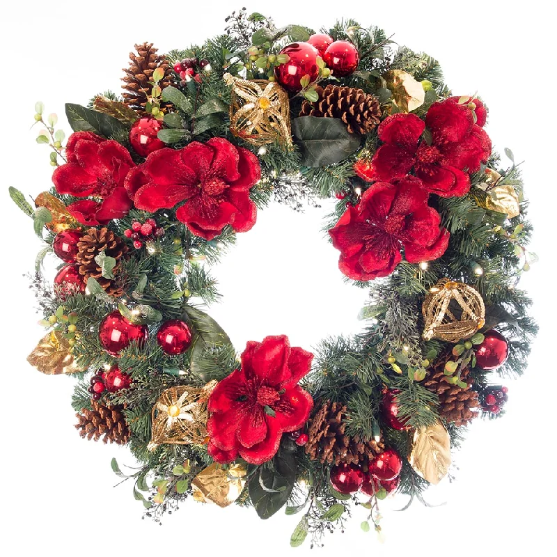 Red Magnolia Decorated Wreath