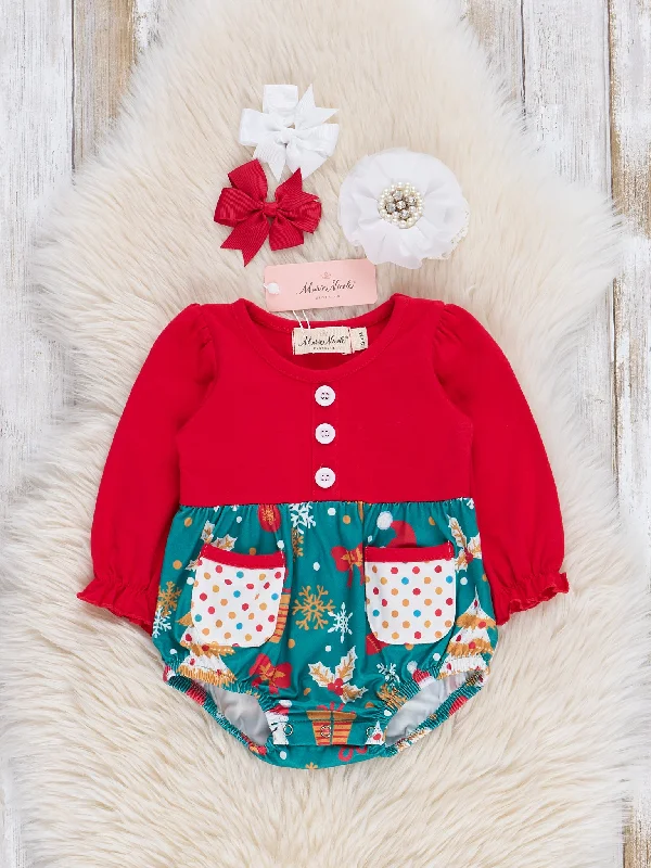 Red Peppermint Stripes & Dots Ruffle Bubble