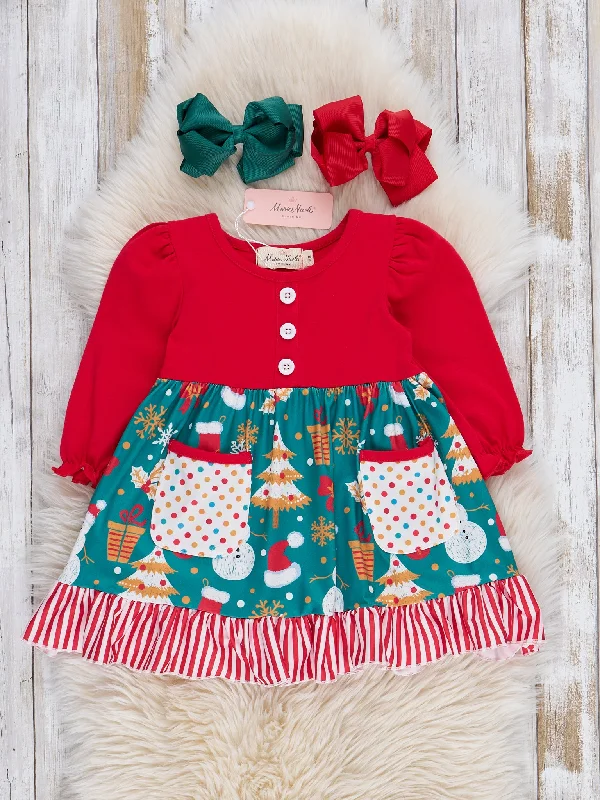 Red Peppermint Stripes & Dots Ruffle Dress