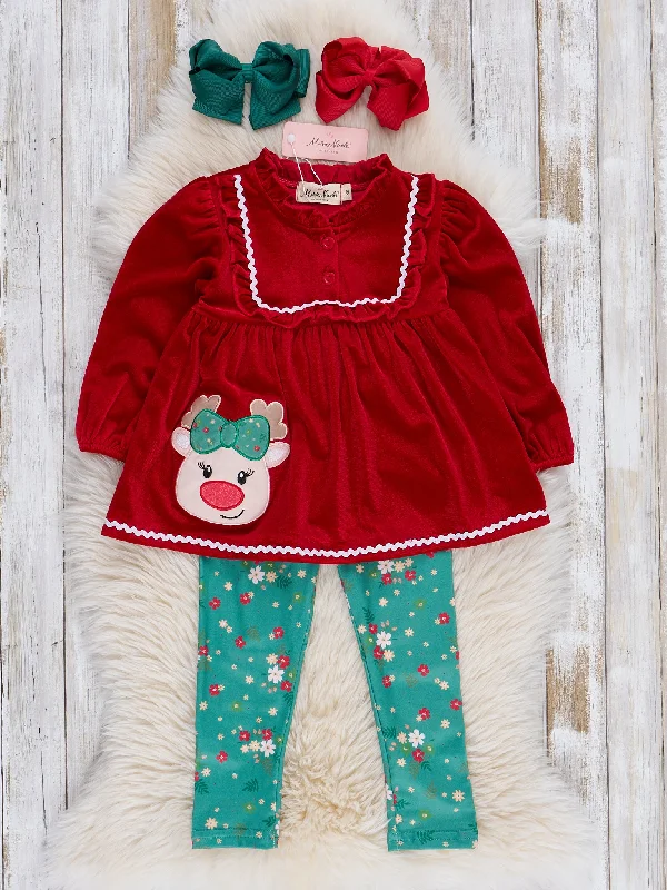 Red Velvet Reindeer Ruffle Outfit