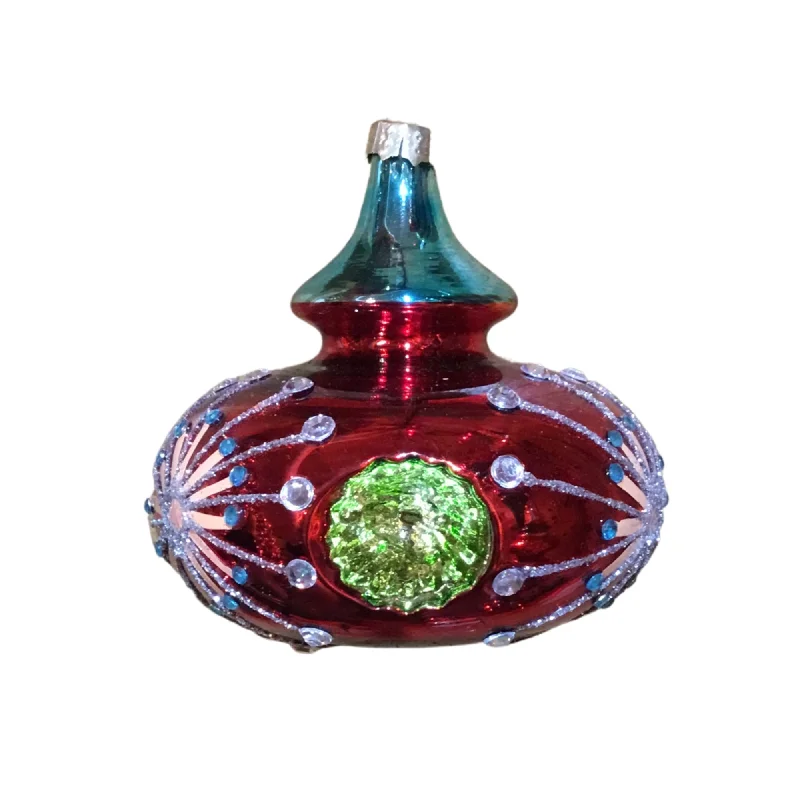 Regal Retro Christmas Onion Glass Finial 3.75" x 3.5" - Red/Silver/Blue | GS