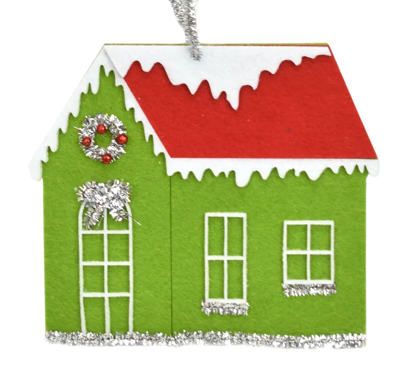 6" x 5.5" Retro Felt/Tinsel House in Green/Red or Red/Aqua | TA