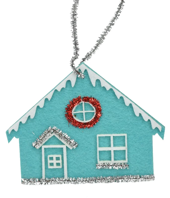 5" x 4" Retro Small Felt/Tinsel House in Aqua, Green, or Gray | TA