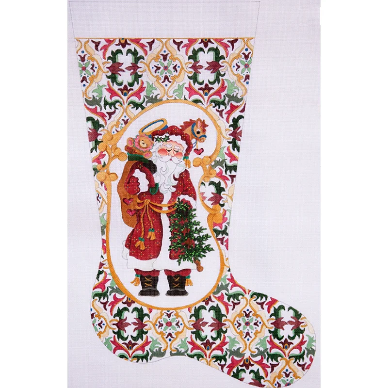 Santa with Toys in Red and Green Cartuche Full Size Stocking (18 mesh)